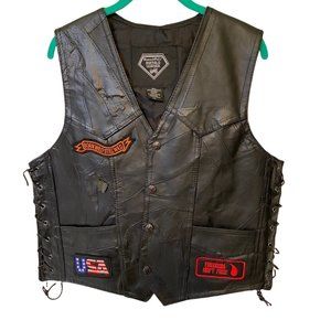 Buffalo Leather Vest Patches Diamond Plate Damage READ